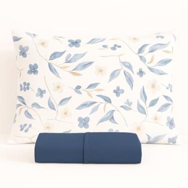 Imagem de Kit Jogo de Lençol Micropercal 400 Fios Fronha Estampada Floral Azul(Marinho,Queen)