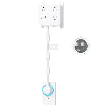 Imagem de TROND Extensor de tomada elétrica com plugue rotativo de 360°, cabo de extensão curto de 90 m, com 3 portas CA e 3 USB (2 USB C), acesso a tomadas difíceis de alcançar, use atrás de sofás, mesinhas de