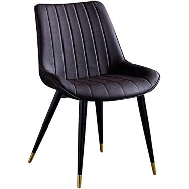 Imagem de Conjunto de 4 cadeiras de jantar modernas, assento de couro sintético com encosto ergonômico, pernas de metal preto resistente - montagem fácil, branco e marrom escuro