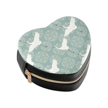 Imagem de Burbuja Caixa de joias em forma de coração de guindaste mini estojo de joias de viagem para mulheres e meninas, estojo portátil organizador de armazenamento para brincos, anéis, colares e pulseiras