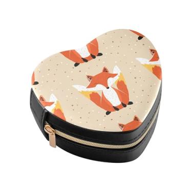 Imagem de Burbuja Caixa de joias em forma de coração de raposas fofas mini estojo de joias de viagem para mulheres e meninas, estojo portátil organizador de armazenamento para brincos, anéis, colares e