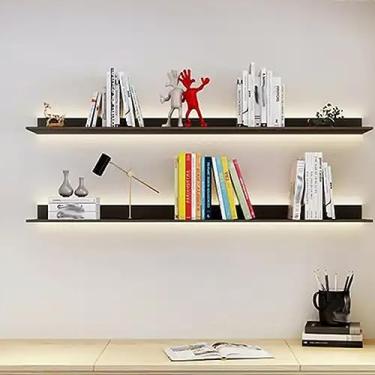Imagem de Prateleiras de parede flutuantes, arte de ferro prateleiras flutuantes emissoras de luz divisória de decoração de parede para prateleira de plantas ou estante de livros (cor: Noir, Tamanho: 120 x 20