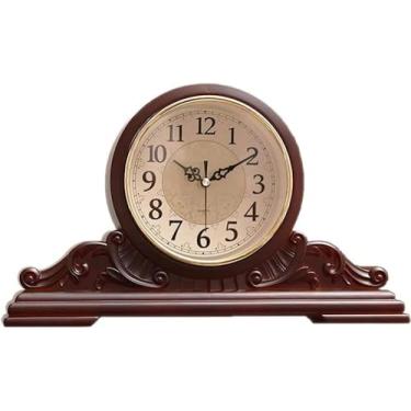Imagem de Relógios de cornija, com movimento silencioso, bateria operada, relógio de mesa design vintage para sala de estar, cozinha, escritório e casa - marrom