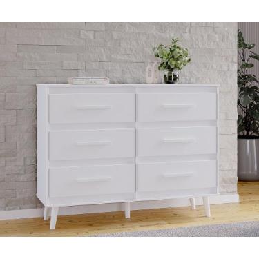 Imagem de Comoda Retrô 120m 6 Gavetas Mila - Branco Móblis