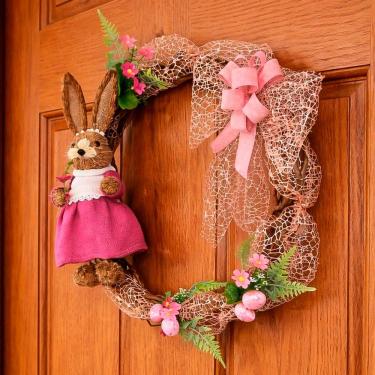 Imagem de Guirlanda Páscoa Decoração Coelha Ovos Laço Arranjo De 50cm