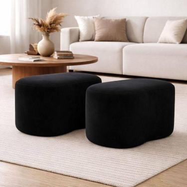 Imagem de Kit 2 Puff Orgânico Curvo Feijão Sala Redondo Confortável Moderno Suede Preto