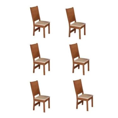 Imagem de Kit 6 Cadeiras Yasmim MDF Assento Estofado Tecido Asgard - Móveis São 