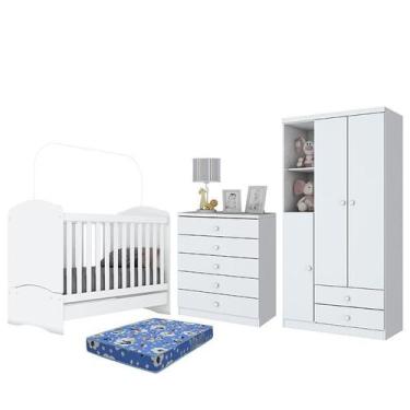 Imagem de Dormitório Bala de Menta Guarda Roupa, Cômoda e Berço Branco Brilho co