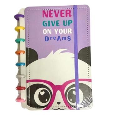 Imagem de Caderno Inteligente grande com 11 discos, 80 folhas A4 pautadas, capa dura com cores variadas + kit com 12 discos tamanho grande para troca (roxo panda)