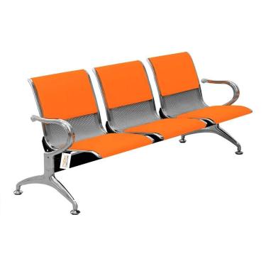 Imagem de Cadeira Longarina Com Est Cromada 3 Lugares Colors Laranja