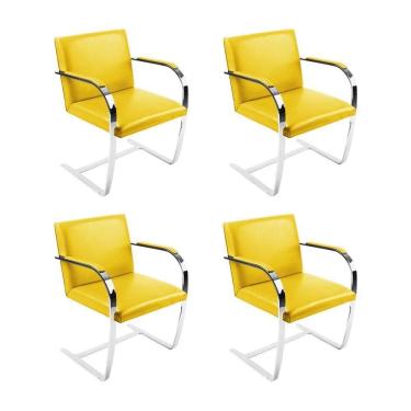 Imagem de Kit 4 Cadeiras Brno Escritório Couro Sintético Amarelo Barra Chata Cromada