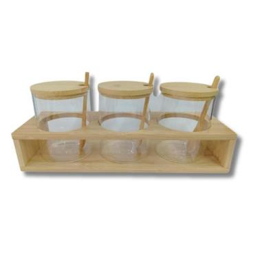 Imagem de Potes de Tempero com Tampa e Colher de Bambu 300ml Oikos