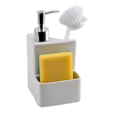 Imagem de Dispenser Porta Detergente Em Cerâmica E Bucha Escova 430ml - FullFit