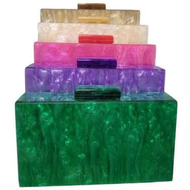 Imagem de Bolsa Feminina De Festa Clutch Perolada Quadrada Acrílico - Lika Bijut