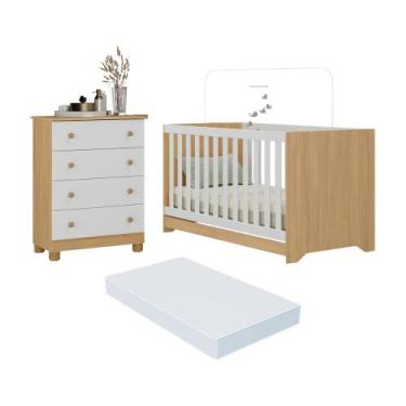 Imagem de Berço Americano 3 em 1 com Colchão Incluso e Cômoda 4 Gavetas Allegra 