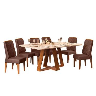 Imagem de Mesa De Jantar Kiara 160cm Com 6 Cadeiras Lídia D04 Freijó-veludo Moca - Mpozenato