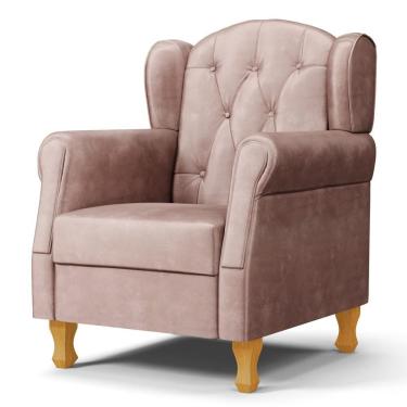 Imagem de Poltrona De Amamentação Com Pés De Madeira Letícia Veludo Rosê - Phoenix