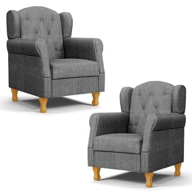 Imagem de Kit 02 Poltronas De Amamentação Pés Madeira Lucy P04 Linho Cinza Escuro - Mpozenato