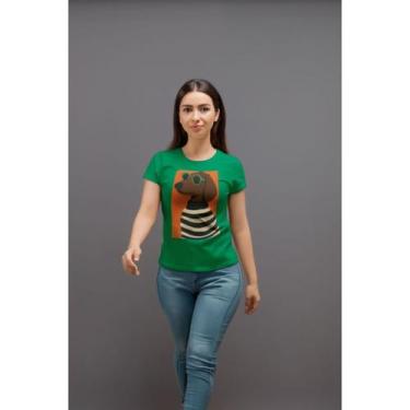 Imagem de Camiseta Feminina Estampada Cachorro Salsicha Óculos Camisa Pet Moda F