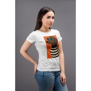 Imagem de Camiseta Feminina Estampada Cachorro Salsicha Óculos Camisa Pet Moda F
