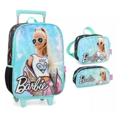 Imagem de Kit Mochila Rodinha Barbie Lancheira Estojo Óculos Verde