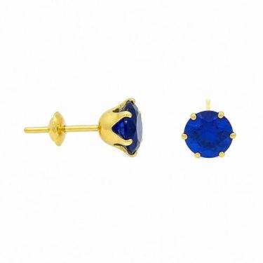 Imagem de Brinco em Ouro 18K com Zircônia Redonda Azul Escuro - Joia Elegante - 