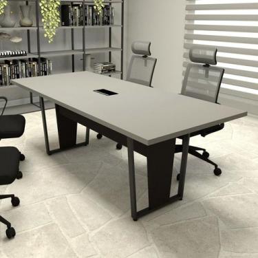 Imagem de Mesa Reunião Escritório 2,00m X 0,90m com Caixa de Tomadas e Pés em Me