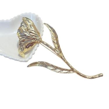 Imagem de Broche Grande de Flor de Tulipa em Metal Dourado  Fecho de Alfinete - 