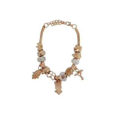 Imagem de Pulseira Berloque Prateada E Dourada Feminina De Pedras - Scilla