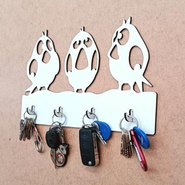 Imagem de Porta Chaves de Parede com Formato de Pássaros em MDF Corte a Laser Branco Lenobre
