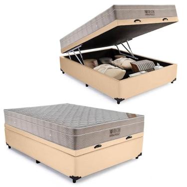 Imagem de Cama Box com Baú Casal Airtech Pillow Top Molas Ensacadas Courino Bege Ortobom 138CM