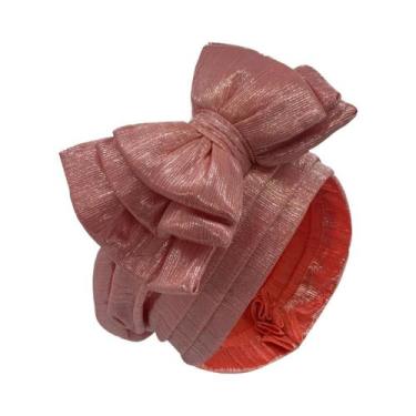 Imagem de Touca Turbante Africana Dourada Multicamadas Com Laço Elegante Para Mu