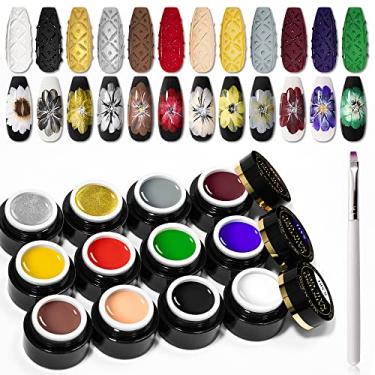 Imagem de 12 cores de gel de pintura, kit de esmalte de gel com caneta de pincel para desenho, conjunto de esmalte de gel LED UV para imersão em gel, tinta de gel para desenho de arte de unhas, unhas de gel para design de arte