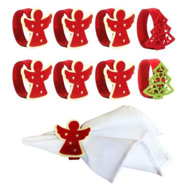 Imagem de Jogo Porta Guardanapo Decorado Natal Anjo e Pinheiro Anel 8 Peças - Magizi