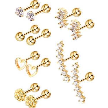 Imagem de Blulu 6 pares de brincos de aço inoxidável para cartilagem tragus piercing labret piercing de nariz para homens e mulheres, Aço inoxidável