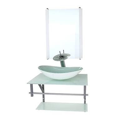 Imagem de GABINETE DE VIDRO PARA BANHEIRO 60CM AC CUBA OVAL BRANCO FULL COM TORNEIRA CASCATA