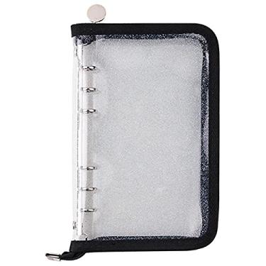 Imagem de Capa protetora de notebook de PVC macio com zíper de 6 anéis com glitter padrão Pasta de folha solta para página de planejador encadernado em anel (papel interno não incluído) (A6)