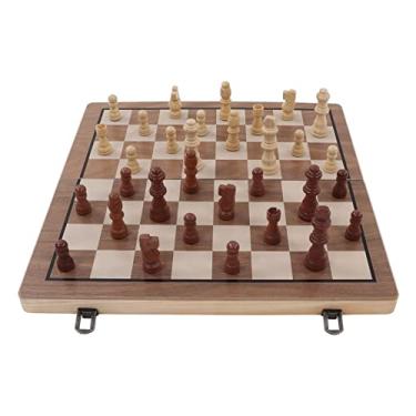 Imagem de Conjunto de xadrez de madeira magnético, 2 em 1 conjuntos de jogo de tabuleiro de xadrez dobrável portátil magnético com peças de jogo, peça de xadrez artesanal, conjunto de xadrez iniciante para cria