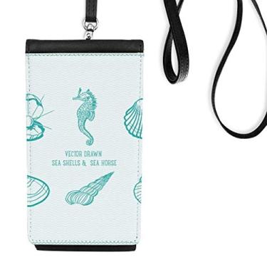 Imagem de Carteira para telefone azul hipocampus com estampa de vida marinha e bolso preto