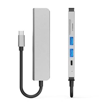 Imagem de MOOKEENONE Dock adaptador USB tipo C USB-C Hub 6 em 1 de liga de alumínio para PC laptop
