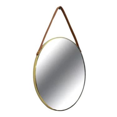 Imagem de Espelho Redondo De Parede Com Corrente Em Metal Dourado 30cm - Casita
