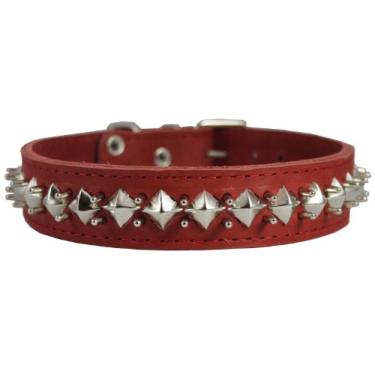Imagem de Coleira grossa de couro genuíno para cachorro com pontas de fixação vermelha para caber em pescoço de 45,72 a 55,88 cm, Recuperação de 3,81 cm, Doberman, Rottweiler, Pitbull