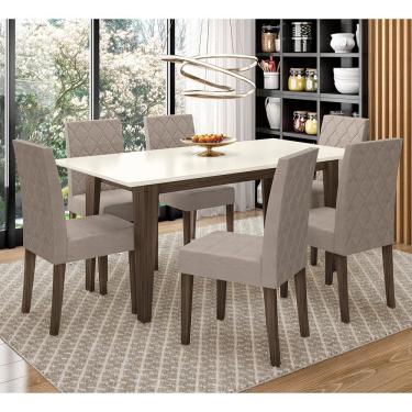 Imagem de Mesa de Jantar Poliman Liz com 6 Cadeiras Estofadas e Revestidas em Tecido Suede
