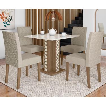 Imagem de Mesa de Jantar Poliman Isis com 4 Cadeiras Estofadas e Revestidas em Tecido Suede