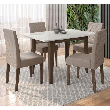 Imagem de Mesa de Jantar Retangular Poliman Kate com Tampo de Vidro e 4 Cadeiras Revestidas em Suede