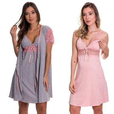 Imagem de KIT Camisolas Amamentação com Robe + Camisola Gestante Estilo Sedutor - AG-ES220-221-ES206
