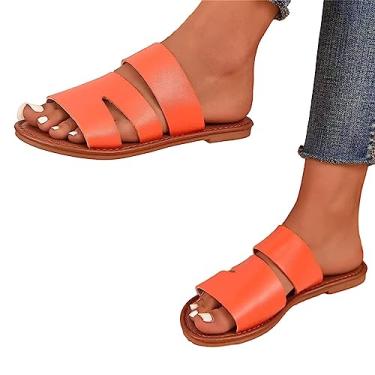 Imagem de deslizamento simples das mulheres, Sandálias Femininas, Lazer Verão Sapatos Dedos Abertos Para Banho Compras Sandálias Planas Confortáveis para o Verão na Praia Dalian