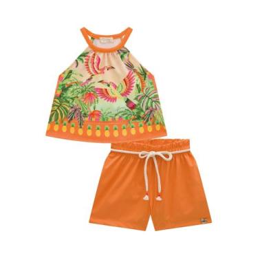 Imagem de Conjunto Infantil Blusa Boxy Em Malha Power Araras Floral E Shorts Em