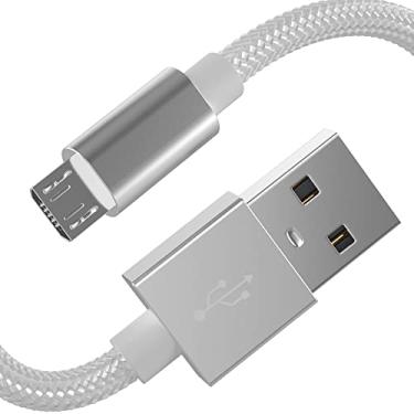 Imagem de Cabo micro USB de 3 m da TalkWorks | Cabo carregador de telefone Android trançado longo resistente | Cabo de carregamento de dados rápidos para Samsung Galaxy S6 / S7, Fire Tablet, Kindle, PS4, alto-falante Bluetooth - prata