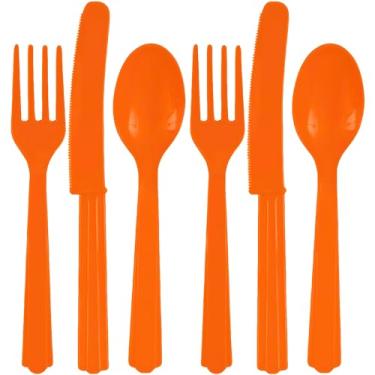 Imagem de Conjunto de talheres de plástico sortidos Orange Peel (24 unidades) - Design durável e ecológico - Suprimentos de festa perfeitos para uma celebração colorida